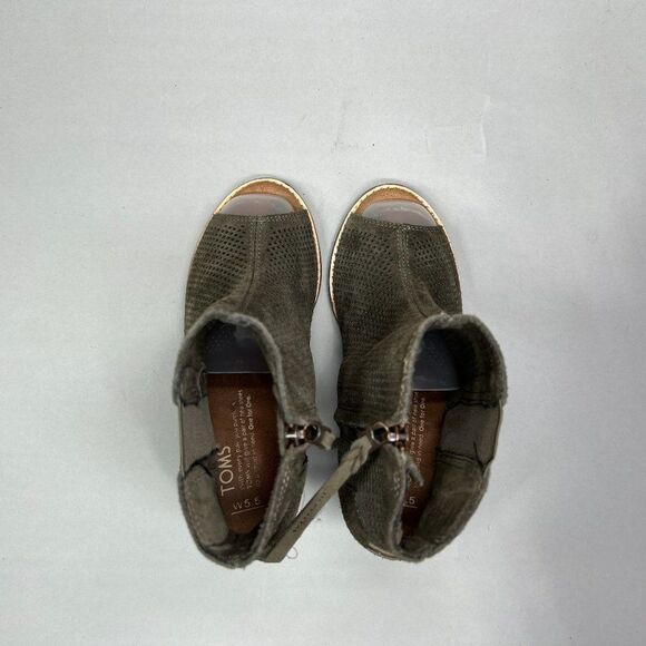 Toms Ankle Boots Women's Size 5.5 Forest Green Perforated Suede Heeled Booties - Picture 8 of 11